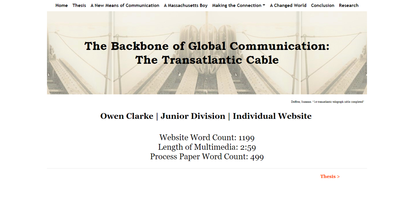 Website page titled The Backbone of Global Communication: The Transatlantic Cable is displayed.