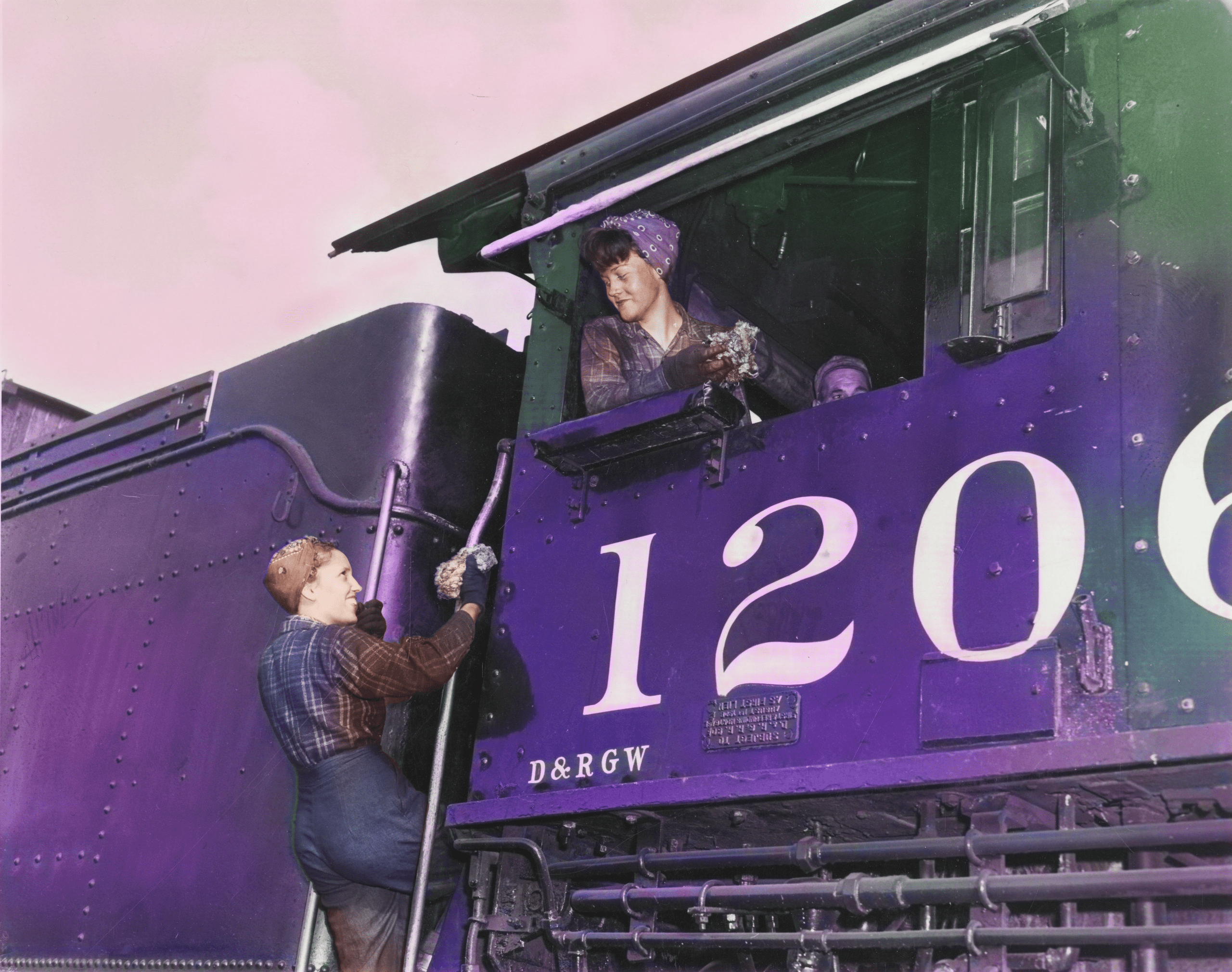 Two women, working on a train in 1944, during World War 2.