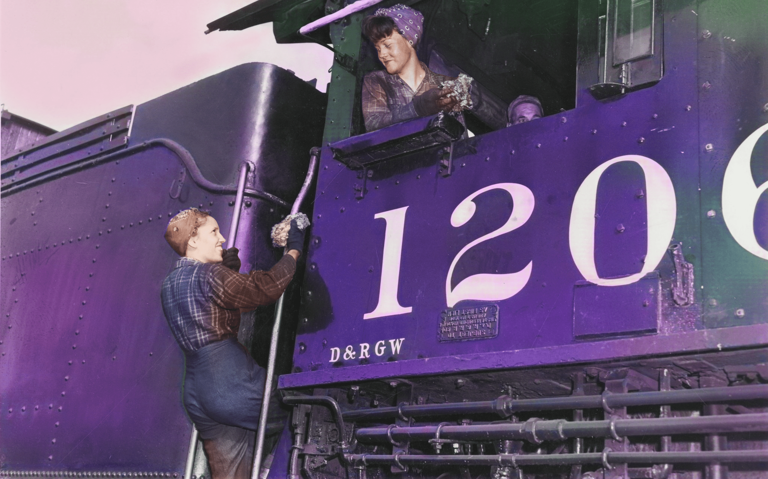 Two women, working on a train in 1944, during World War 2.