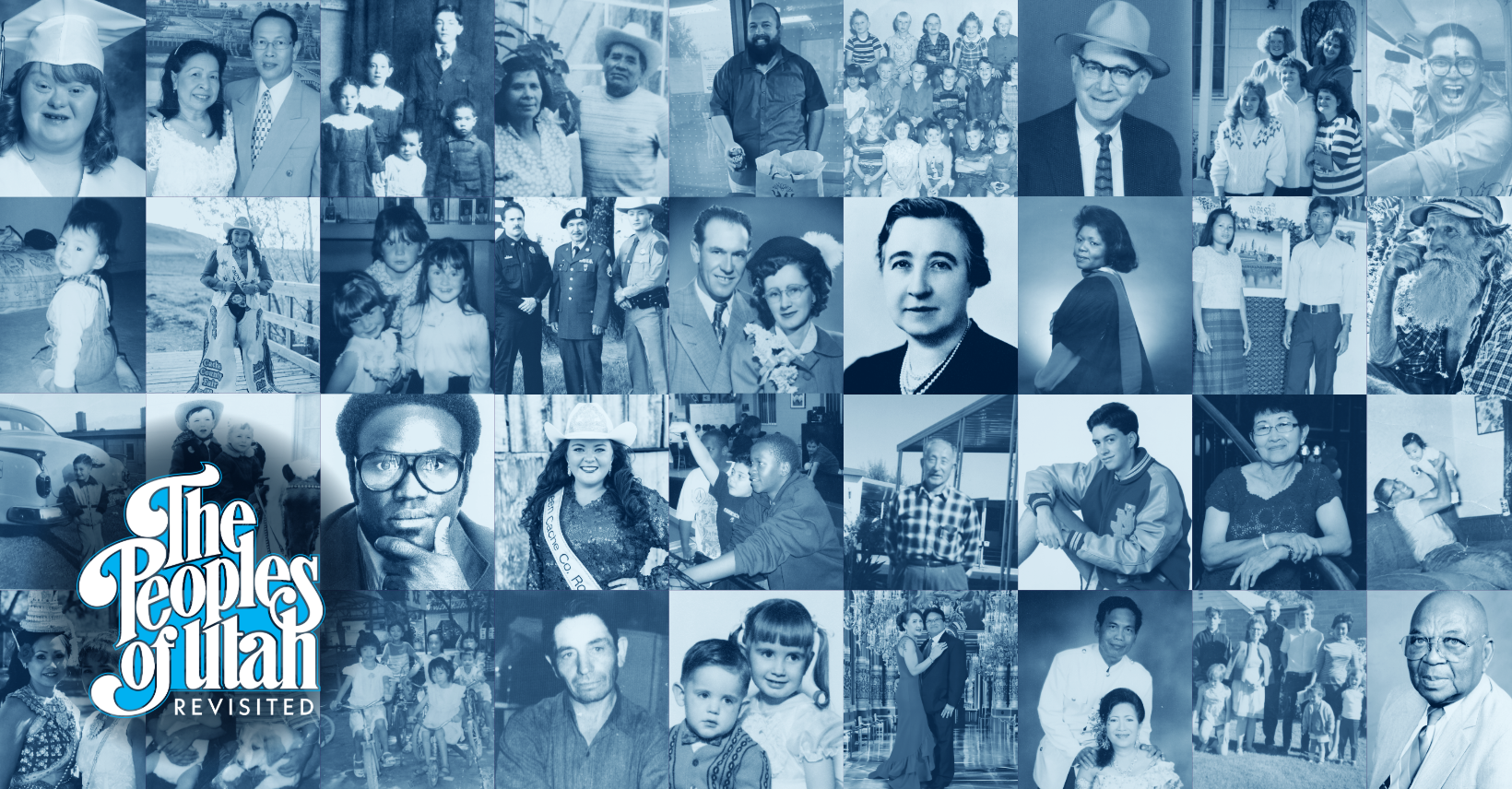 Collage of diverse Utah residents, families, and moments. The Peoples of Utah logo is emblazoned in the corner.